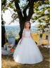 White Lace Tulle Keyhole Back Romantic Flower Girl Dress